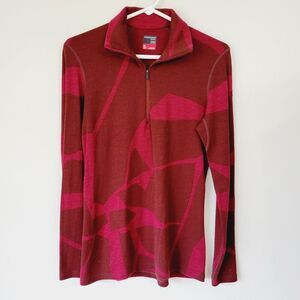 Icebreaker merino wool 250 red pattern 1/4 zip long sleeve Medium